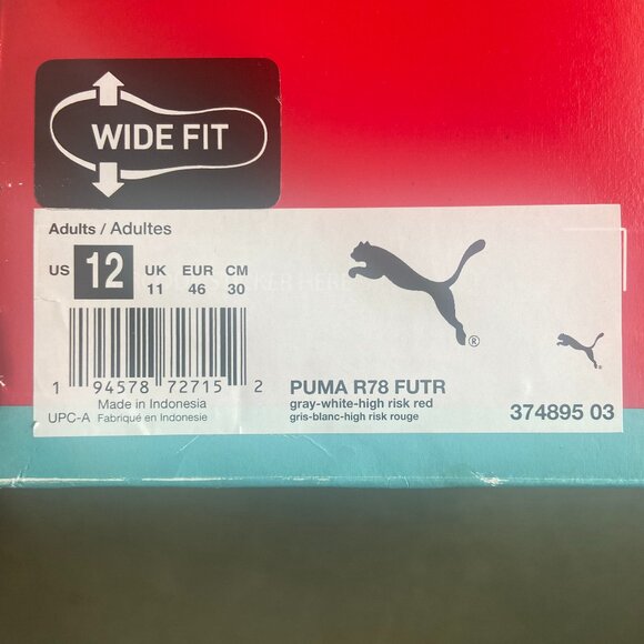 Brand New Puma R78 Futr Lace Up Mens Grey, Red Size 12 WIDE - Picture 2 of 4